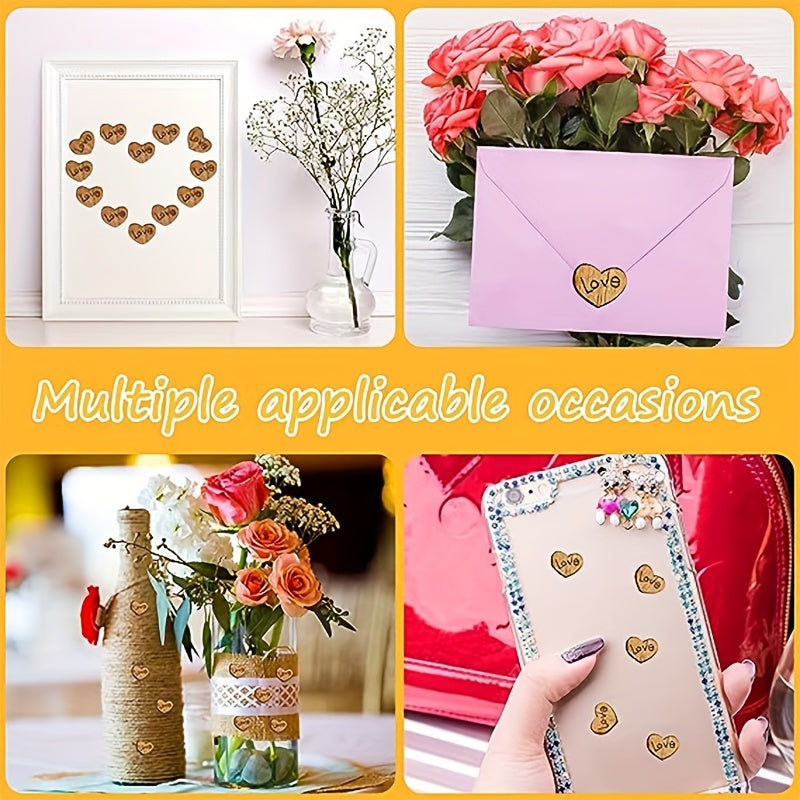 600pcs Wooden Heart Rural Wedding Table Decoration DIY Craft Patch