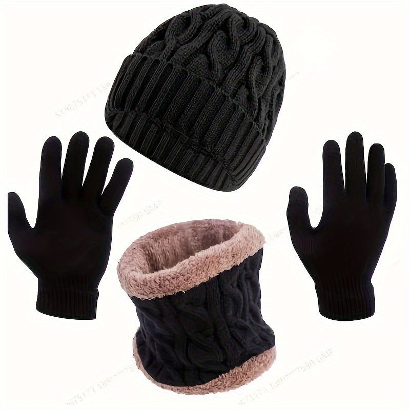 Winter Knitted Hat Scarf Gloves Set For Women Men