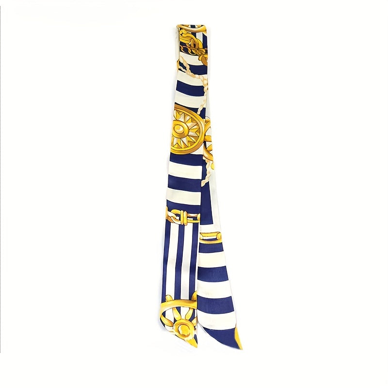 Striped Chain Print Skinny Scarf & Yellow Necktie Classic Handbag Handle Wrap