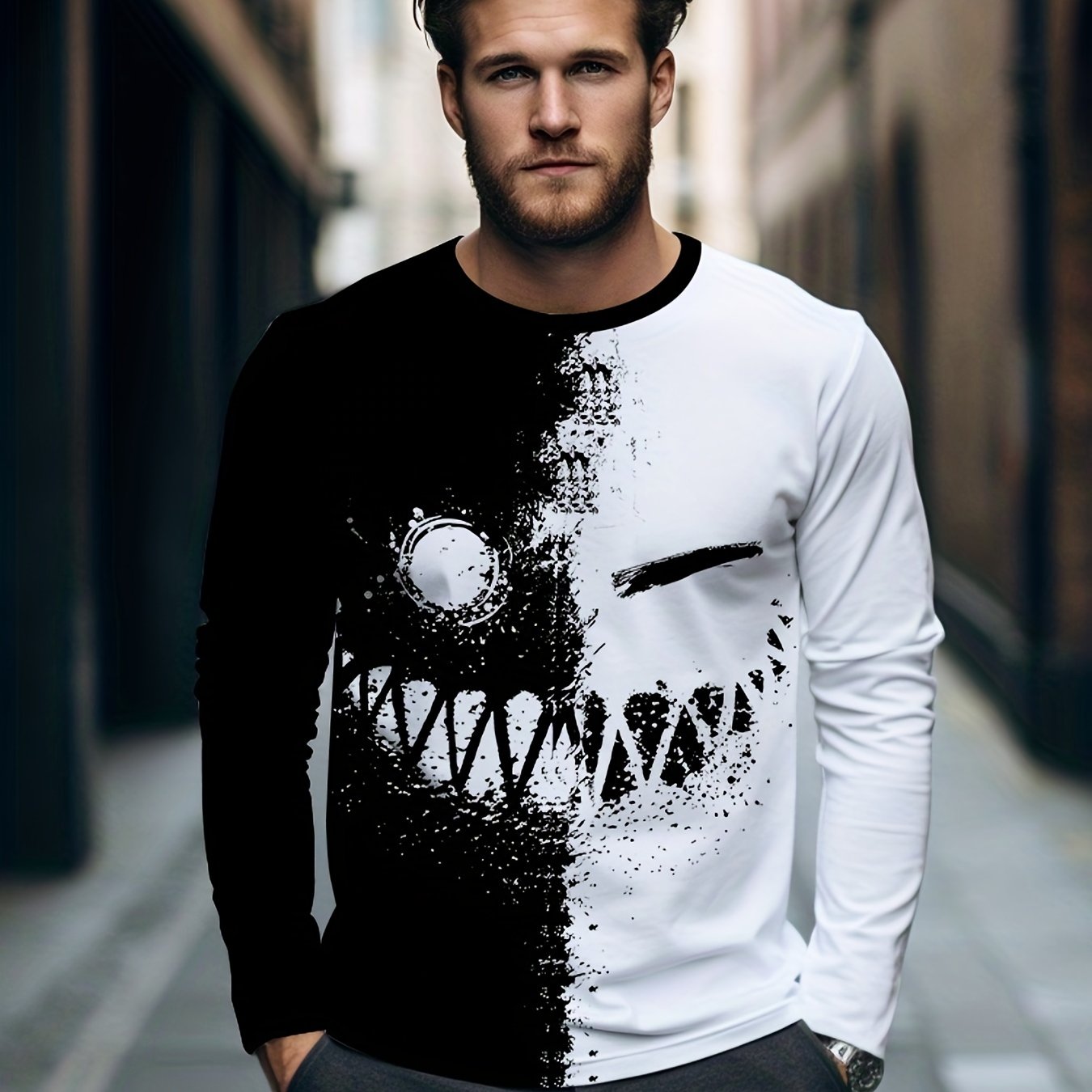 Men's Grimace Print Long Sleeve Novelty T-Shirt for Autumn