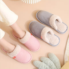 Women's Corduroy Plush Slippers Warm Closed Toe Fuzzy Indoor Shoes