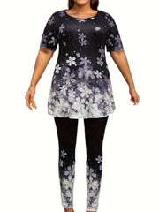 Glitter Sakura Print Tee & Leggings Pajamas Set