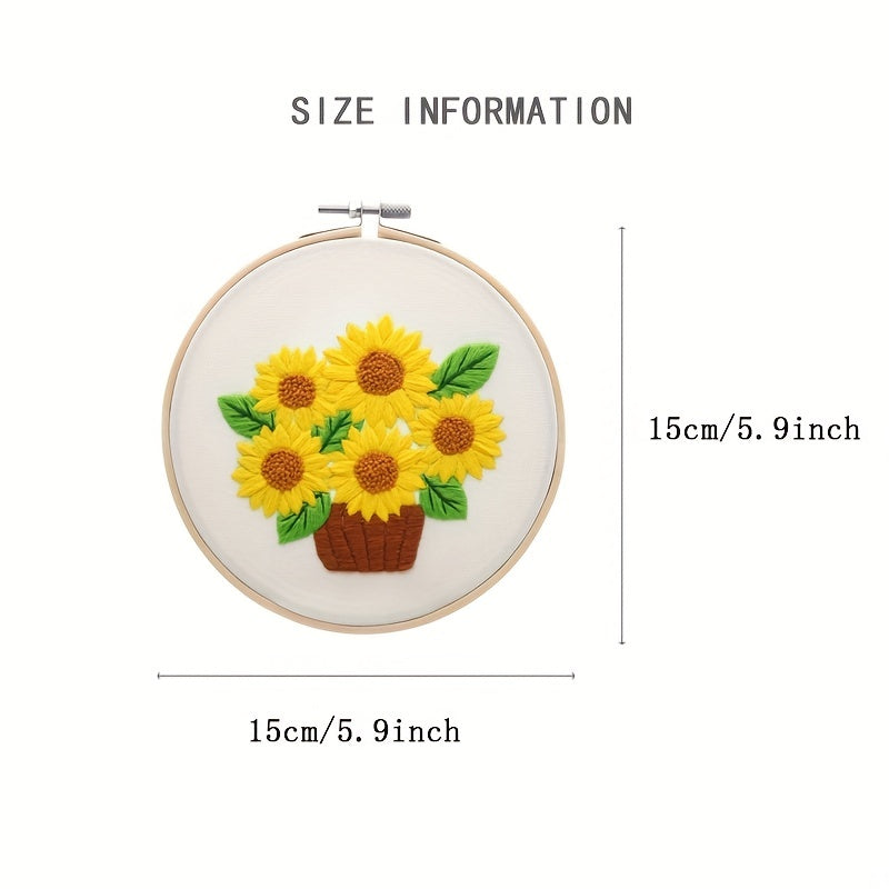 Embroidery Starter Kit for Adults - Sunflower Pattern, Hoop, Threads