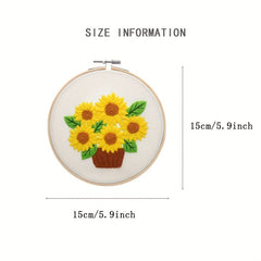 Embroidery Starter Kit for Adults - Sunflower Pattern, Hoop, Threads