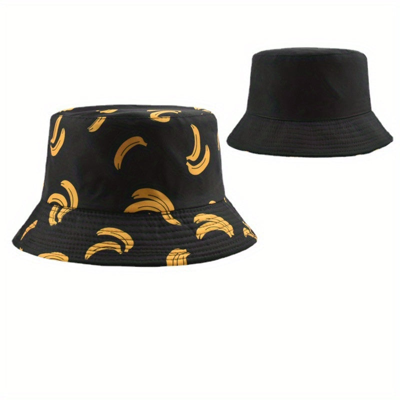 Cartoon Banana Print Bucket Hat Cotton Summer Sun Women Basin Cap