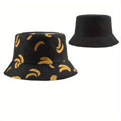 Cartoon Banana Print Bucket Hat Cotton Summer Sun Women Basin Cap
