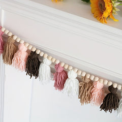 Boho Tassel Garland With Wooden Beads for Wall Decor