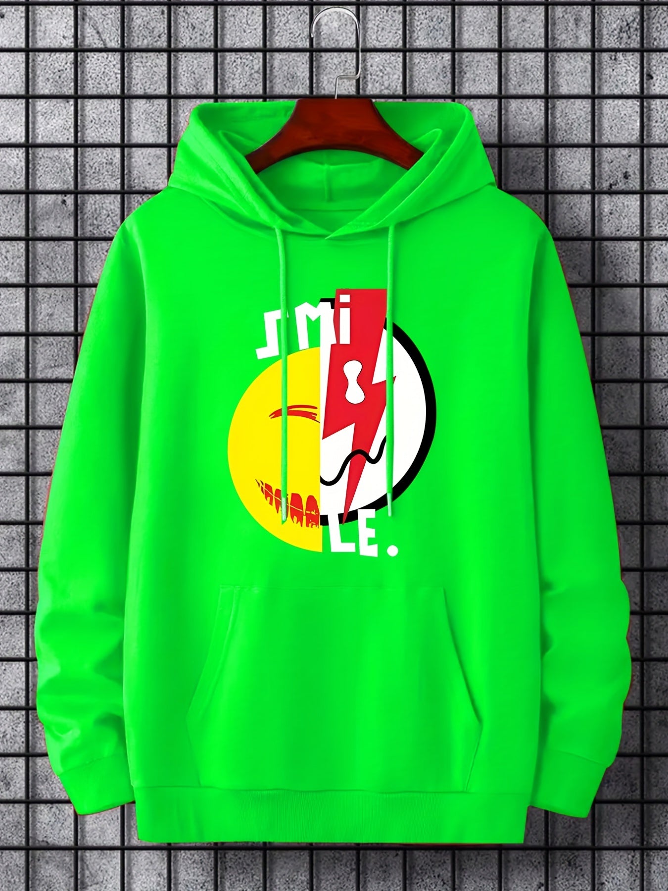 Men's Smile Face Print Hooded Sweatshirt Long Sleeve Drawstrings
