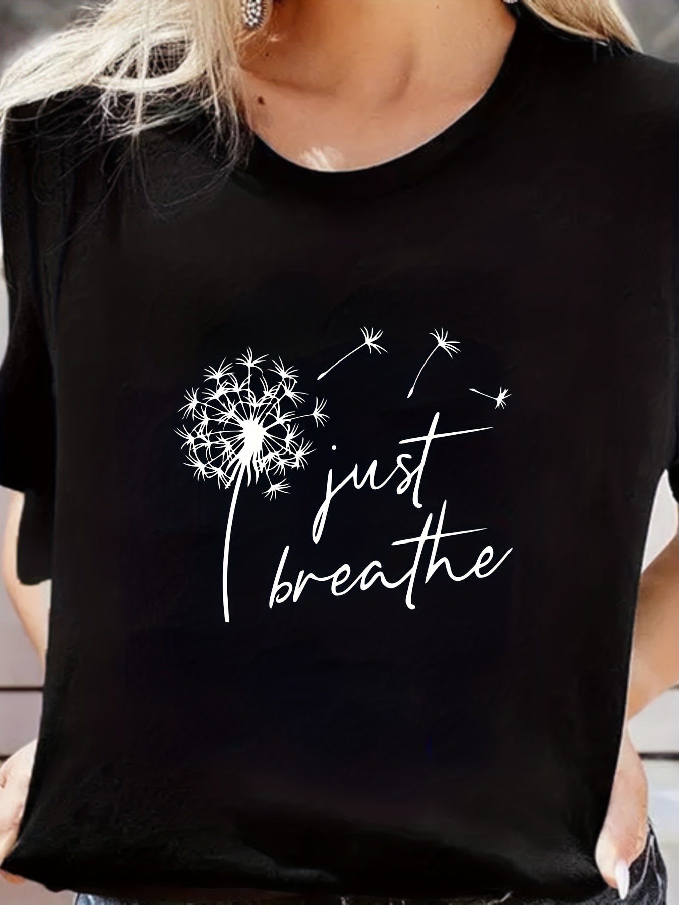 Dandelion & Letter Print Crew Neck Sports Tee