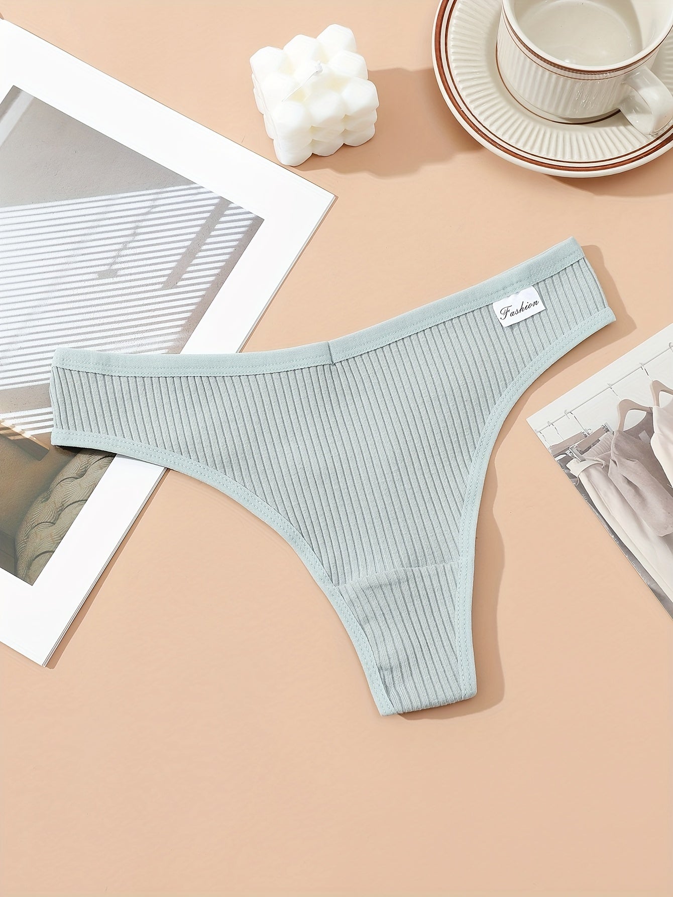 7pcs Ribbed Thongs Soft & Comfy Stretchy Intimates Panties Women's Lingerie