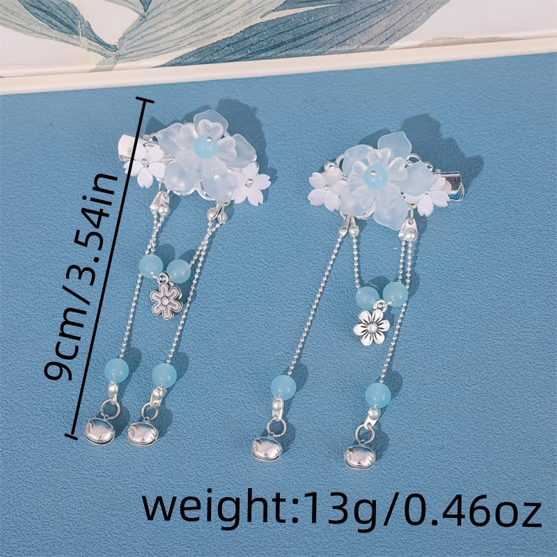 Girl's Hanfu Accessories Ribbon Headwear Tassel Flower Hair Clip