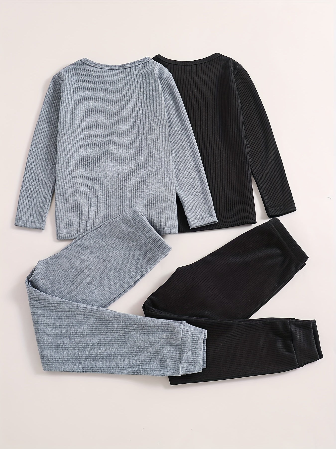 2 Sets Boy's Ribbed Top & Pants Set Casual Outfits Kids Clothes