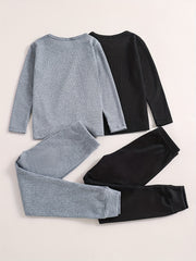2 Sets Boy's Ribbed Top & Pants Set Casual Outfits Kids Clothes