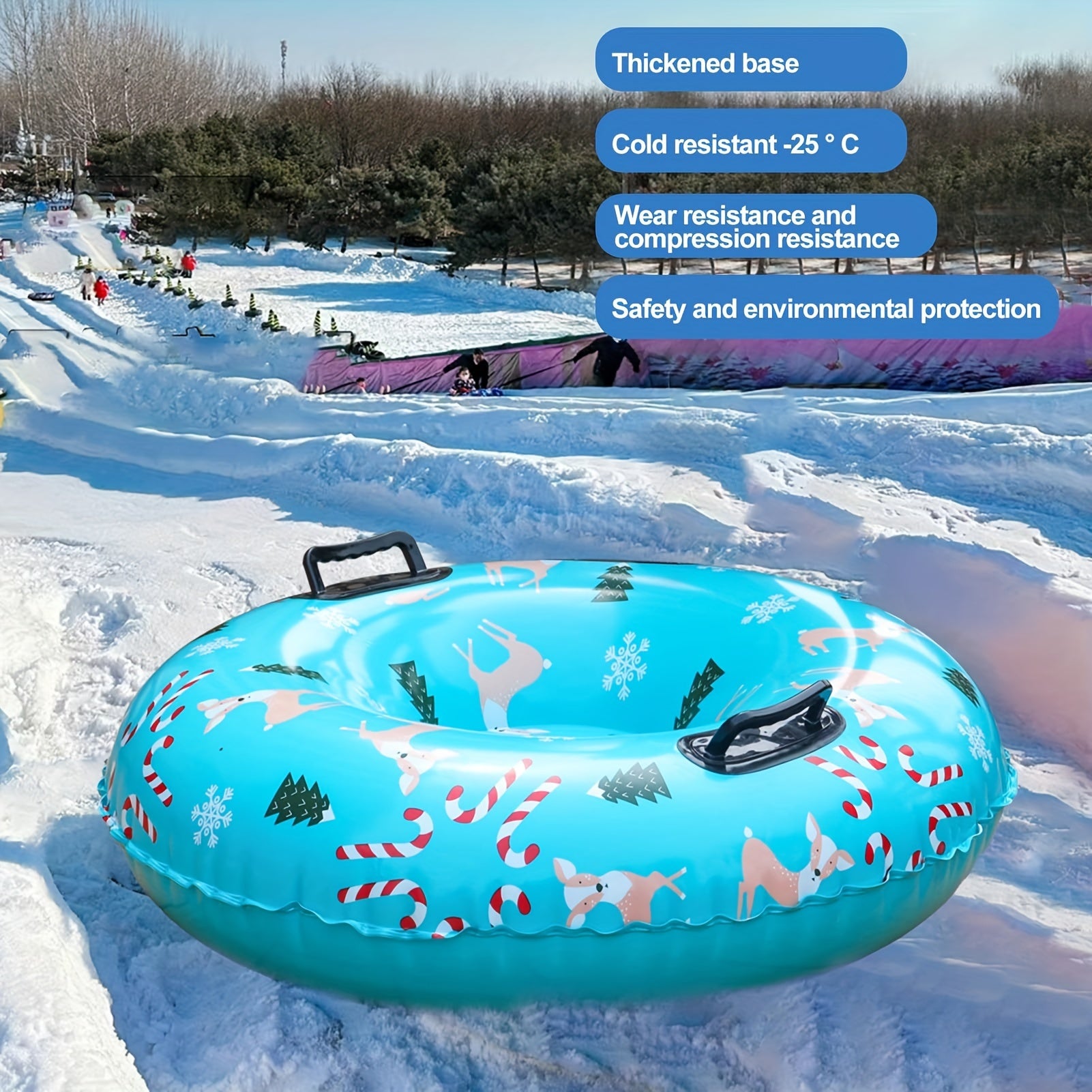 Snow Tube 31.5in Shockproof Skiing Circle Thick Base Leakproof Snowflake Print