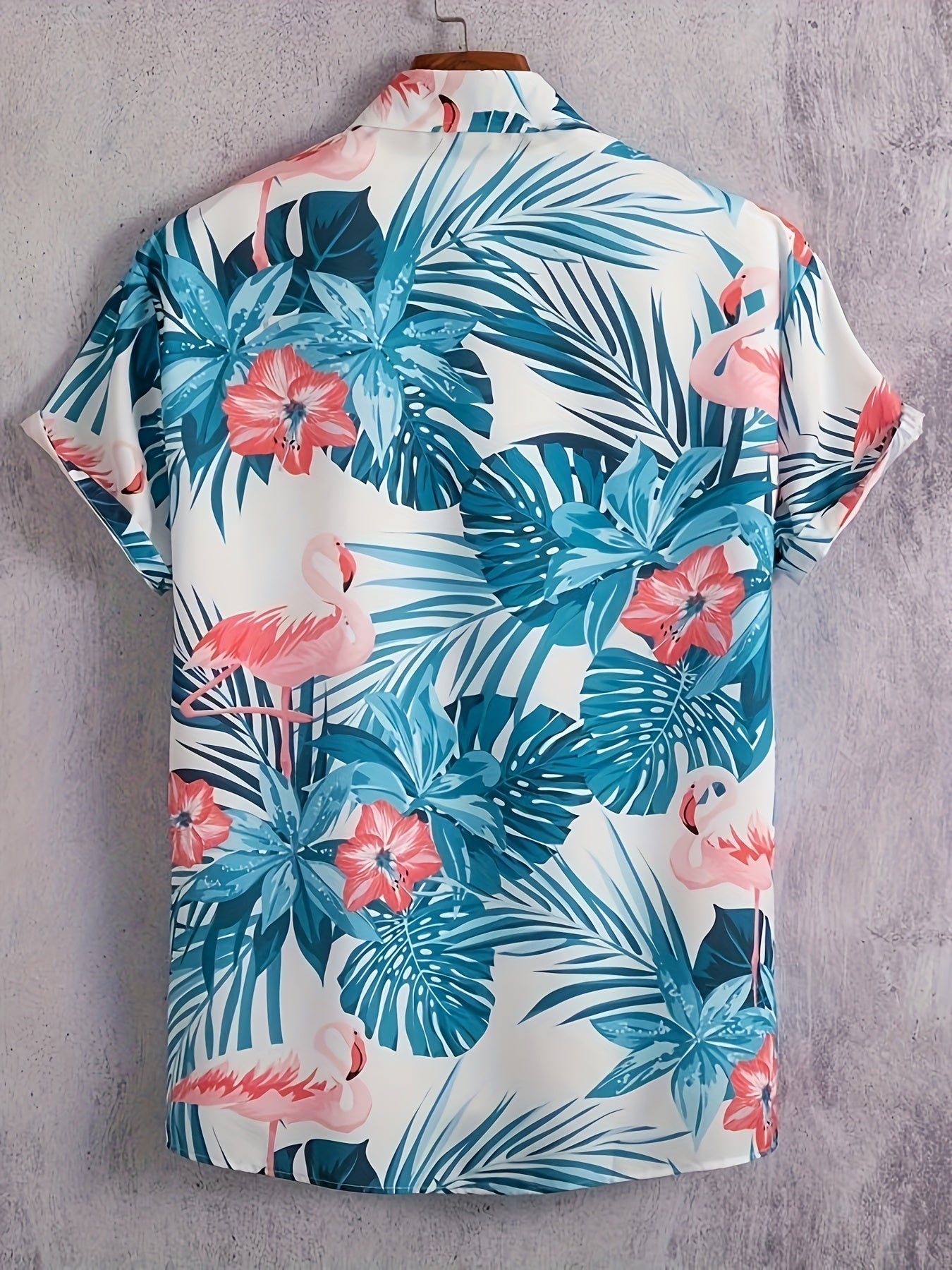 Flamingo Print Men s Casual Short Sleeve Hawaiian Shirt