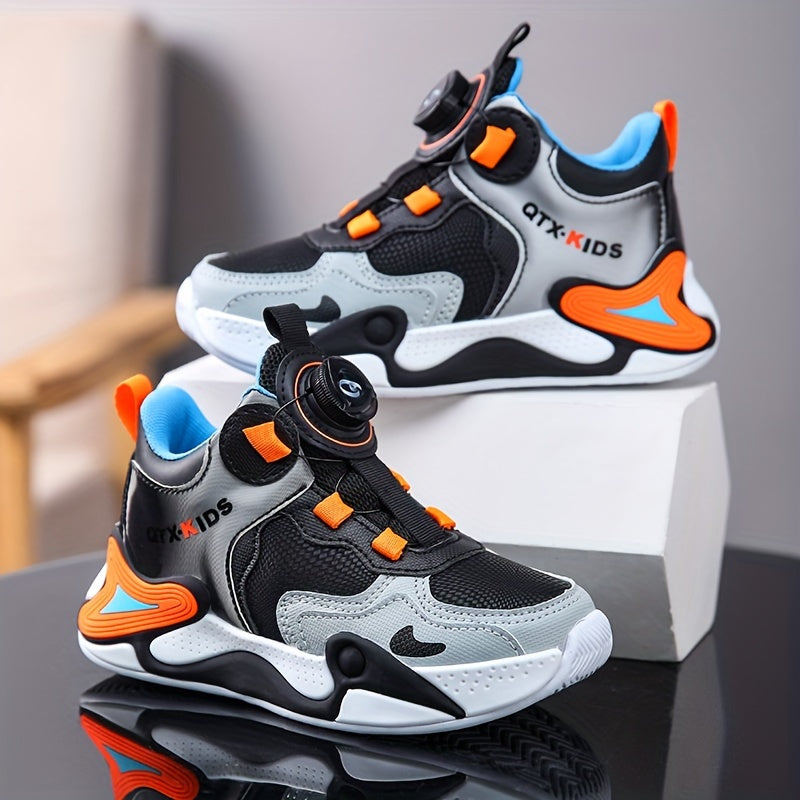 Boy's Block Basketball Shoes Rotating Buckle Non Slip Sneakers