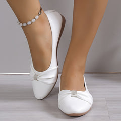 Women's Bowknot Flat Shoes Rhinestone Pointed Toe Soft Sole Ballet Flats