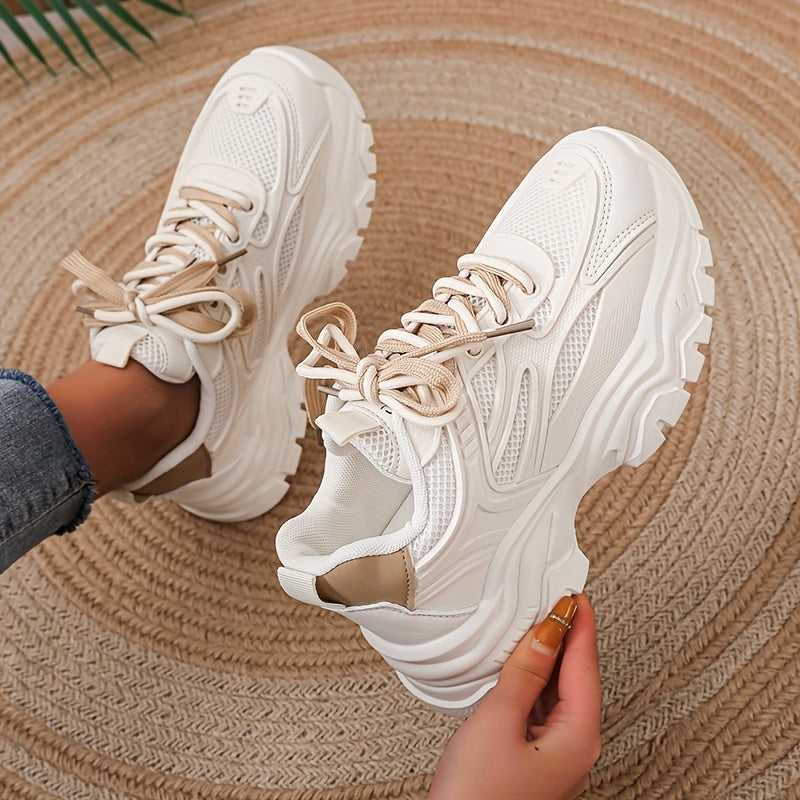 Women's Mesh Panel Pattern Sneakers Low Platform Shoes