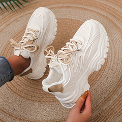 Women's Mesh Panel Pattern Sneakers Low Platform Shoes