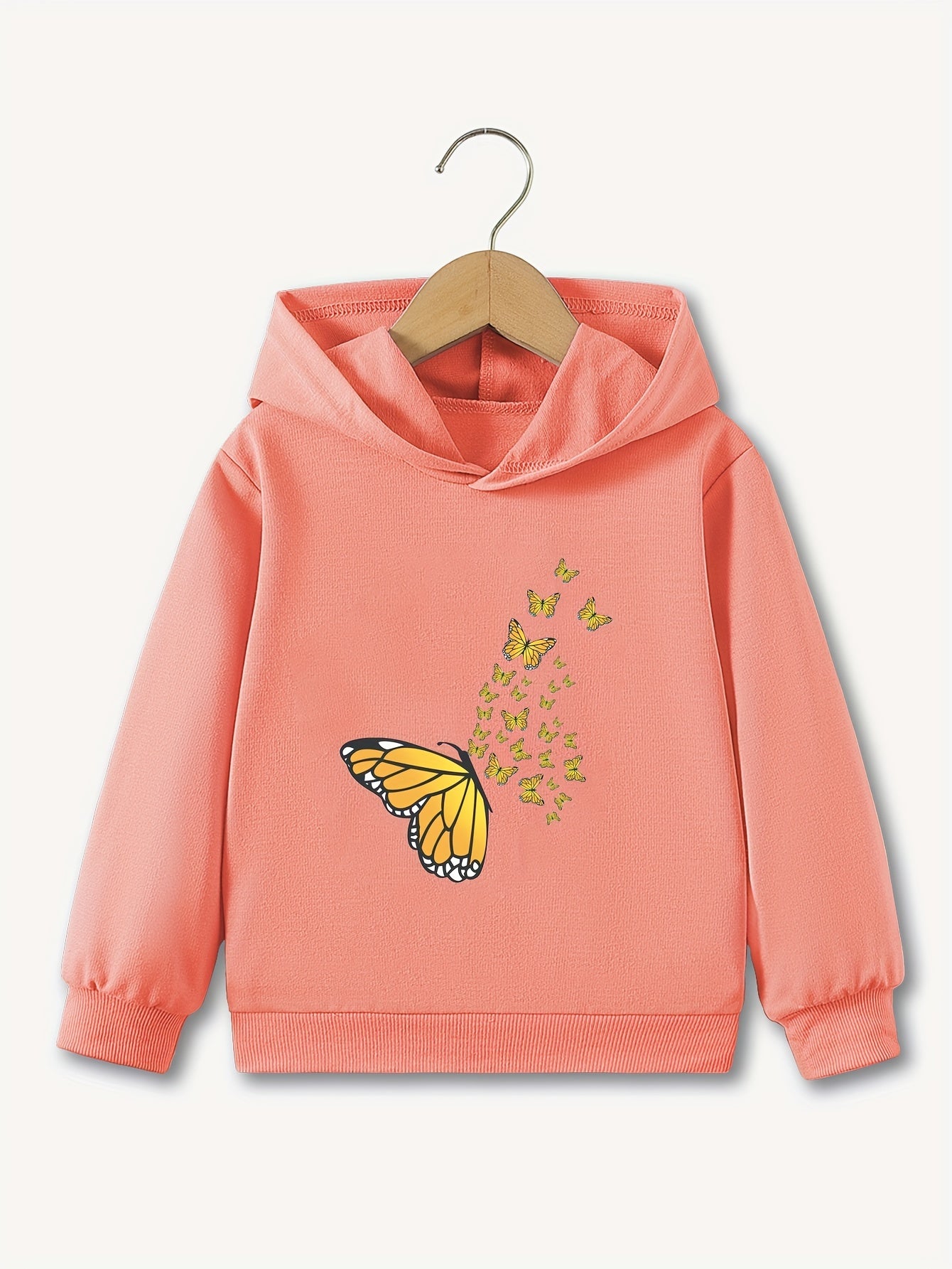 Girls' Butterfly Pattern Casual Hooded Sweatshirt