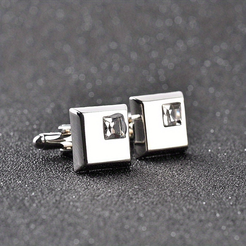 Alloy Men's Shirt Cufflinks with Artificial Diamond Inlay