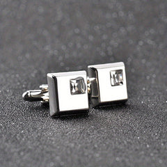 Alloy Men's Shirt Cufflinks with Artificial Diamond Inlay