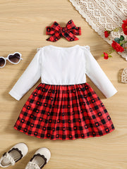 Toddler Baby Girls Stylish Red Block Bow Dress