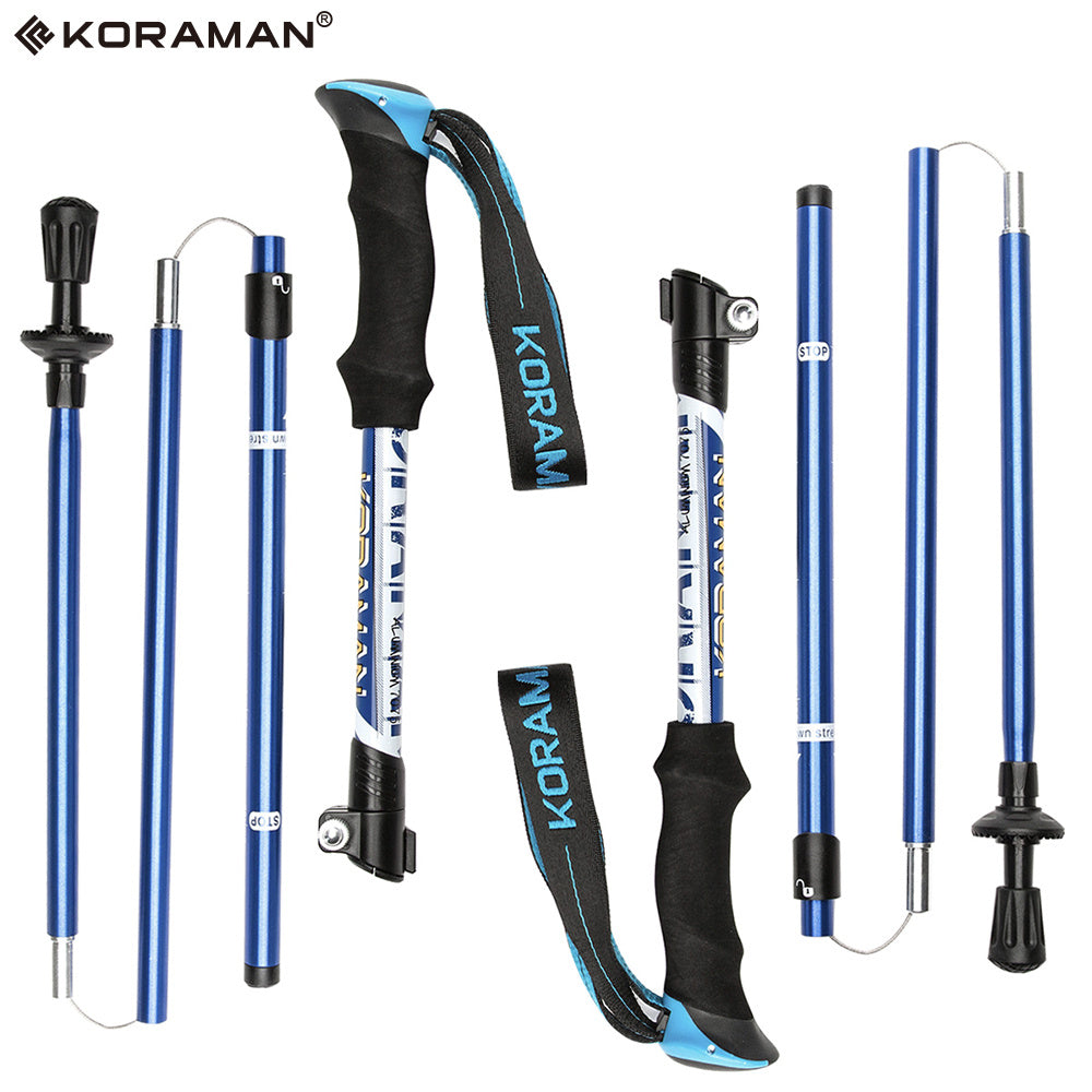 KORAMAN 1pair Collapsible Trekking Poles 37 43 Adjustable Lightweight Quick Lock
