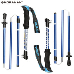 KORAMAN 1pair Collapsible Trekking Poles 37 43 Adjustable Lightweight Quick Lock