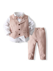 Boys Gentleman Outfits Long Sleeve Shirt&Pants&Vest Set