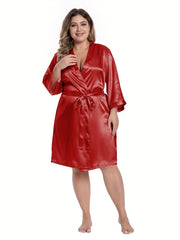 Women's Plus Satin Butterfly Print Half Sleeve Robe