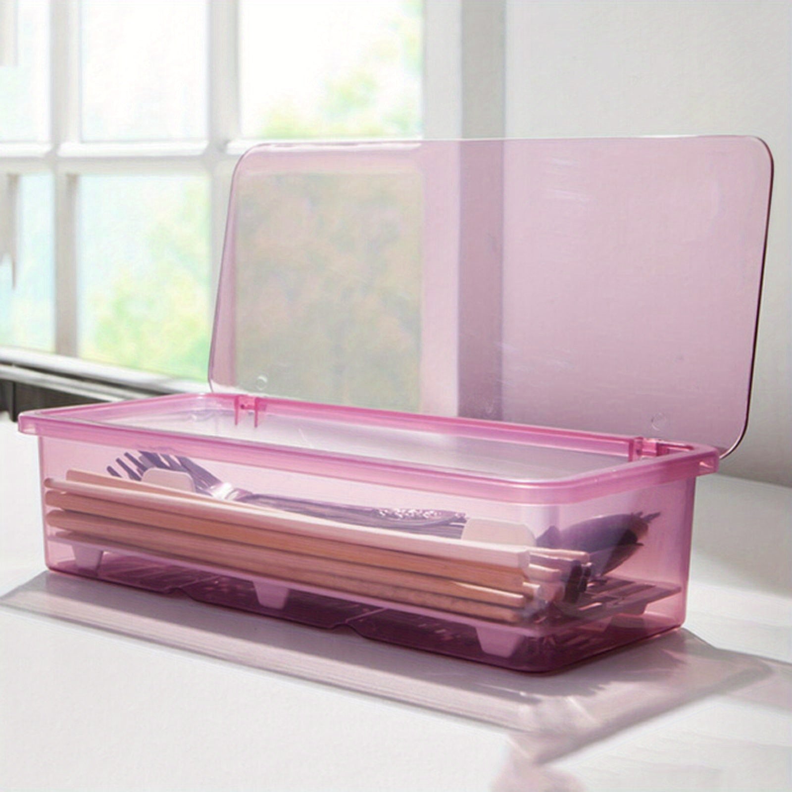 Transparent Chopstick Holder Kitchen Storage Box Plastic Drain Fridge Box
