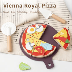Wooden Royal Pizza Playset for Kids Realistic Pizza Dough & Toppings