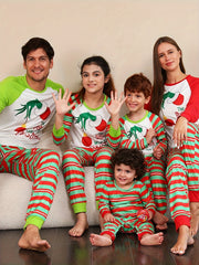 Print Christmas Pajama Set Long Sleeve Top & Striped Pants Women's Sleepwear
