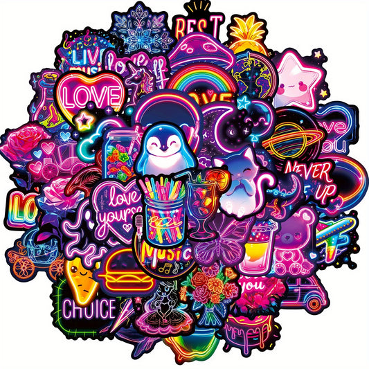50pcs Neon Stickers Retro Colorful Graffiti Decals with Playful Designs