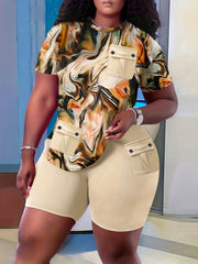 Women's Plus Tie Dye Tee & Biker Shorts Set