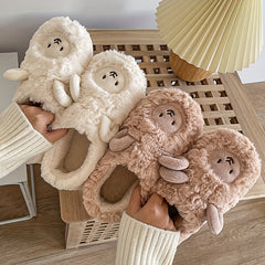 Lamb Decor Slippers Plush Lined Non Slip Winter Warm Shoes