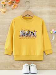 Floral Sheep Cartoon Girls Round Neck Sweatshirt Toddler Kids Tops Pullover