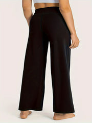 Women's Plus Size Tie Waist Wide Leg Yoga Pants With Pockets