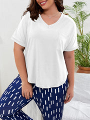 Casual Pajama Top V Neck Short Sleeve Sleepwear Tee