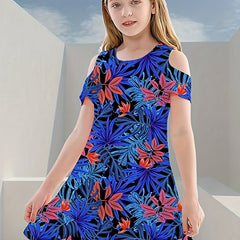 Girls Flower Cold Shoulder Dress Spring Summer Gift