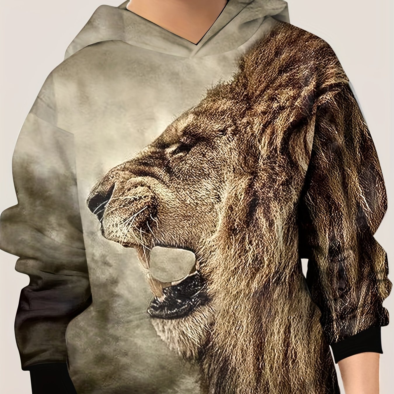 3D Lion Head Print Kid's Hoodie Unisex Pullover Casual Hooded Top