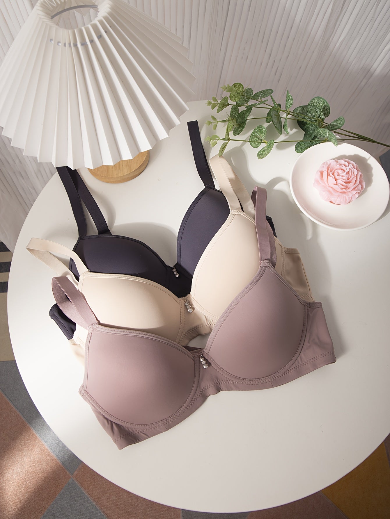 3pcs Solid T Shirt Bras Comfy & Breathable Push Up Bra Women's Lingerie