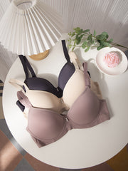3pcs Solid T Shirt Bras Comfy & Breathable Push Up Bra Women's Lingerie
