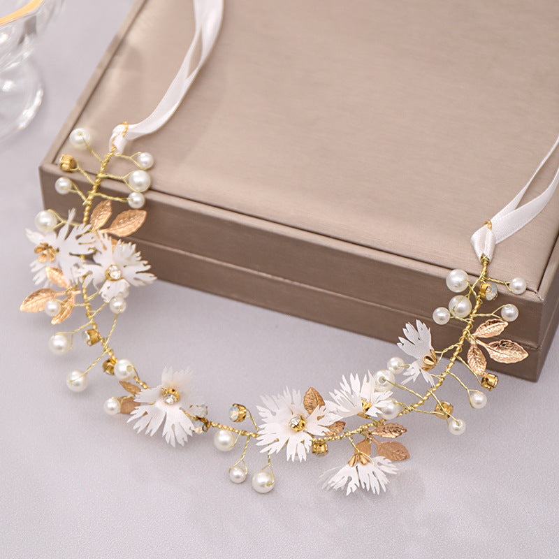Faux Pearl Flower Leaf Headband Hairband Tiara for Bridal Wedding