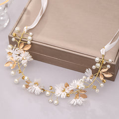 Faux Pearl Flower Leaf Headband Hairband Tiara for Bridal Wedding