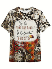 Boho Style Pour the Bottle Print T-shirt for Summer