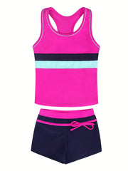 2pcs Toddler Girls Bikini Tankini Swimsuit Stripe Racer Back Tank Top & Bottoms