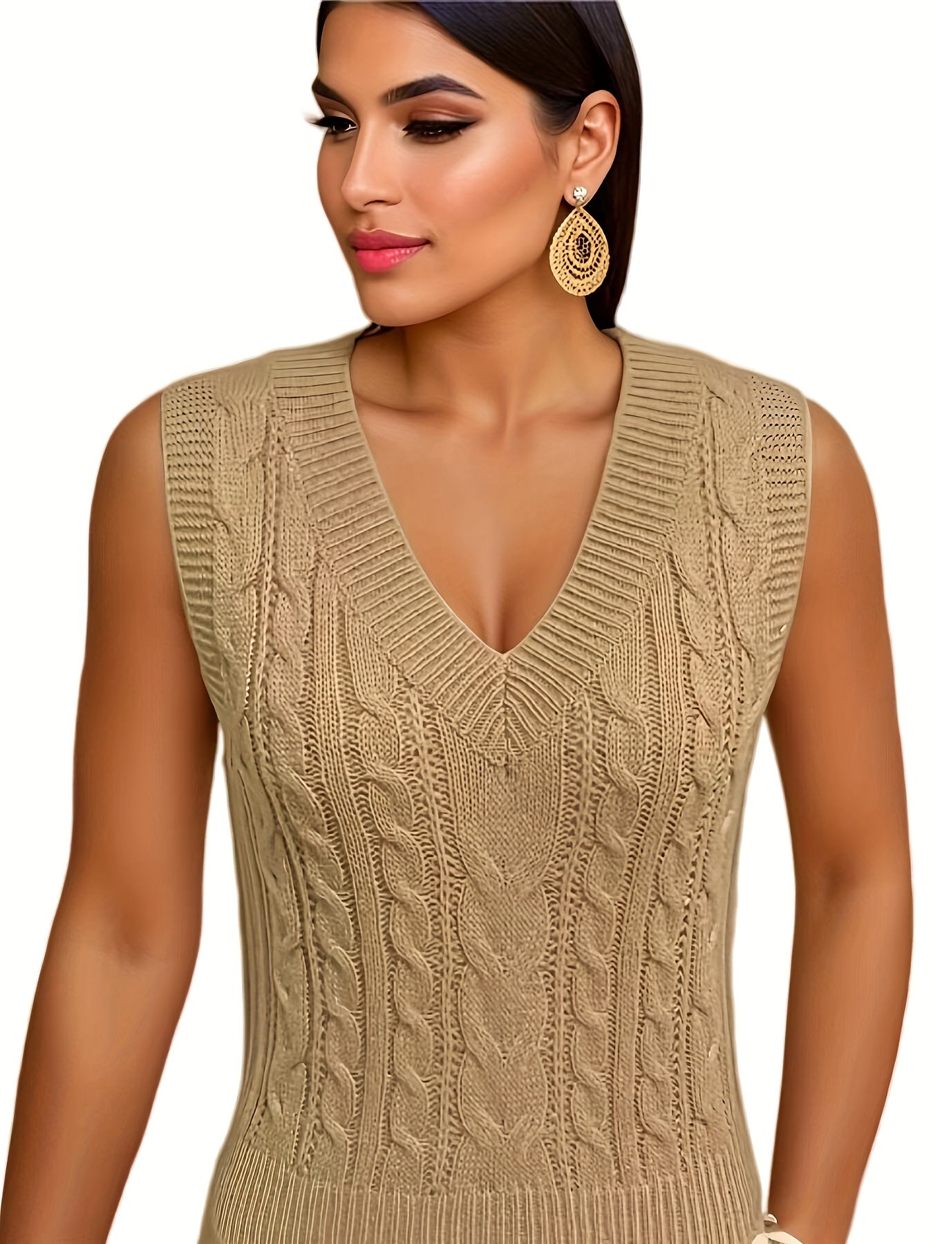 Women's Solid V Neck Sweater Vest Sleeveless Sweater