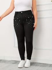Women's Plus Pearl Button Slim Fit Denim Pants